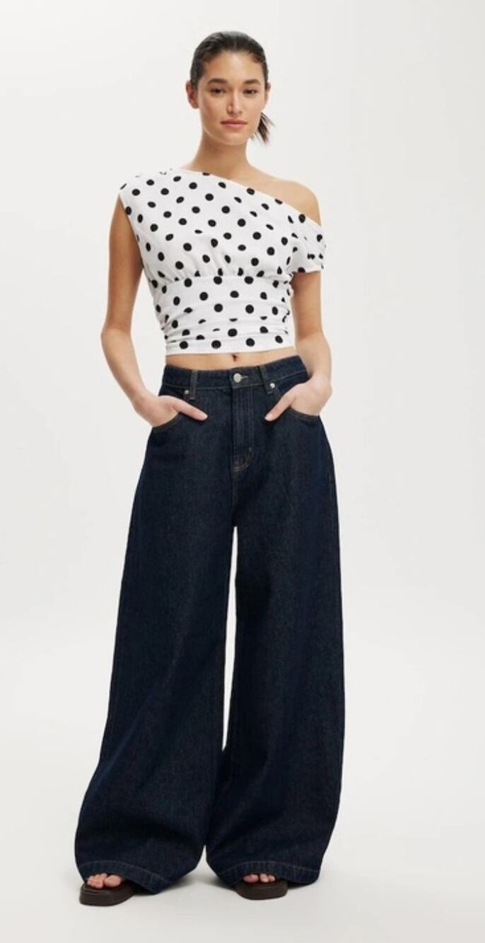 Cotton On Dark Rinse 91 Wide Leg Low Rise Denim Jeans Size 12 Trendy Skater NWT